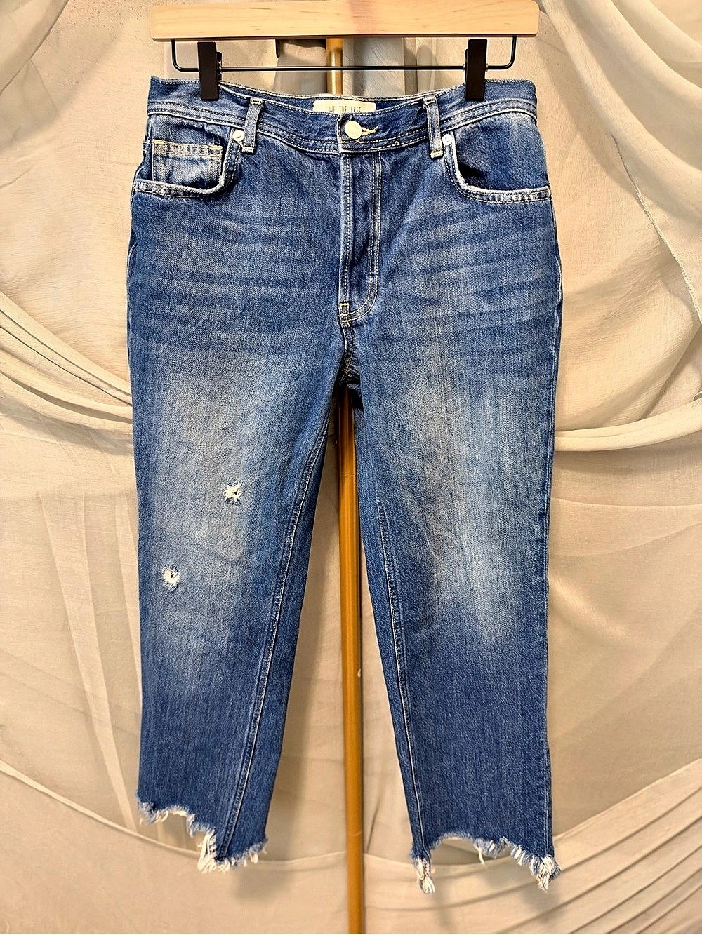 We The Free Maggie Ripped Crop Straight Leg Jeans Blue Waist 27 - Picture 2 of 6
